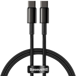 Baseus CATWJ-01 USB-C kaabel, 1 m, 100 W, 20 V/5 A, must, punutud nailon, sirged pistikud