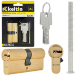 Keltin Luku silinder K02606, 30/30 mm, harjatud messing, 3 v&otilde;tit, 25 000 ts&uuml;klit, alumiinium, ZnAl sulam, kinnituskruvi kaasas