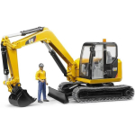 Bruder CAT Mini ekskavaator BR-02466, 1:16, kollane, must, funktsionaalne k&auml;si kausiga, p&ouml;&ouml;ratav kabiin, figuur kaasas