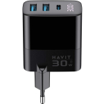 Havit UCLE001 EU laadija, 30 W, 2xUSB-A, 1xUSB-C, GaN, must