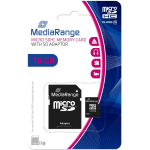 Mediarange m&auml;lukaart micro SDHC 16GB C10, adapter kaasas, must