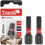 Ietekmes skrūvgrieža uzgalis T25 25mm S2, Tvardy, T00179-25-2, augstas kvalitātes S2 tērauds, magnētiskais gals, komplektā 2 gabali.