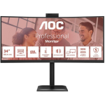 Aoc monitor CU34E4CW, 3440 x 1440, 120 Hz, 4 ms, 350 cd/m&sup2;, 2xHDMI, USB-C, 90W PD, 5MP kaamera, KVM, must