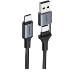 Orsen S8 USB-A ja Type-C kaabel, 5A, 1,5m, TPE kangas, YD/T 1591-2009