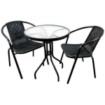 Besk Aia komplekt 9126141, 2 tooli, 1 laud, must, metallraam, klaasist pind, punutud s&uuml;nteetiline iste
