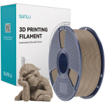 Sunlu Wood filament, 1.10 g/cm&sup3;, 3.2 g/10 min, 3154 MPa, 37 MPa, 65 MPa, 3%, 164 &deg;C, 65 kJ/m&sup2;, 54.4 &deg;C, 54 &deg;C, matt