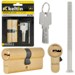 Keltin Luku silinder K02611, 30/30mm, harjatud messing, 3 v&otilde;tit, 25000 ts&uuml;klit, alumiinium, ZnAl mehhanism, kinnituskruvi kaasas