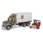 Bruder MACK Granite UPS logistika veoauto BR-02828, 1:16, pruun, valge, avanevad uksed, funktsionaalne t&otilde;stuk