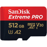 Sandisk M&auml;lukaart SDSQXCD-512G-GN6MA, 512 GB, 200 Mb/s, 140 Mb/s, UHS-I U3 A2 Class 10, SD adapter