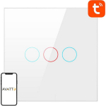 Avatto TS02-EU-W3 nutikas valgusl&uuml;liti, 3 nuppu, WiFi, TUYA, valge, 800W, 10A, 110-240V, 2.4GHz, klaaspaneel
