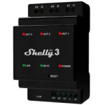 Shelly Pro 3 DIN raudtee relee, Pro3, 16A kanal, 48A kokku, Wi-Fi, LAN, Bluetooth, plastmass, 8MB m&auml;lu