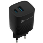 Natec Laadija NUC-2141, 30W, 110-240V, 50/60Hz, 3A, 1xUSB-A, 1xUSB-C, must, kiire laadimine