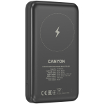 Kompaktne v&auml;line akupank 10000 mAh mahutavusega 18 W PD / QC 3.0 kiirlaadimise ja 10 W juhtmevaba laadimisega Power Bank PB-1001 Must CANYON