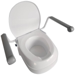 Raising toilet seat with handrails