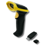 Qoltec 50862 traadita laser-triipkoodi skanner, 1D, 2.4GHz, 120 skaneerimist/s, 100m, 5V, USB, must/kollane