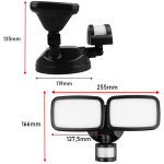 Maclean LED seinavalgusti, MCE524 B, 20W, 1500lm, IP65, neutraalne valge 4000K, must, 5-12m, 180&deg;, AC/DC