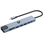Hawk USB keskjaam HW-HUB801, 8 porti, 4K HDMI, 2xUSB-A 5Gb/s, Gigabit Ethernet 1000Mb/s, 100W Power Delivery