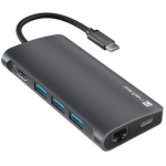Natec USB-C MULTIPORT ADAPTER 8 IN 1 NMP-2162, 1xHDMI, 1xRJ-45, 3xUSB 3.0, 1xUSB 3.0 B, 2xkaardilugeja, 1xUSB toide