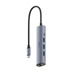 PortMate USB-C 5-in-1 Hub Gigabit LAN 3x USB-A 3.0 Power Input Alumīnija Pelēks Cudy UH605