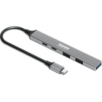 Port Connect USB-C Hub 900163, 1xUSB-C, 1xUSB-C (toite), 2xUSB-A 2.0, 1xUSB-A 3.2, 100W, alumiiniumkorpus, &otilde;huke disain