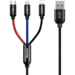 Baseus Colorfone CAMLT-BSY01 USB-kaabel, 1,2 m, USB A, USB-C/Micro USB/Lightning, 3 A, nailon, must/punane/sinine