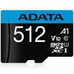 Adata m&auml;lukaart microSDXC AUSDX512GUICL10A1-RA1 512GB, lugemise kiirus 100MB/s, kirjutamise kiirus 25MB/s, UHS-I, Class 10, V10