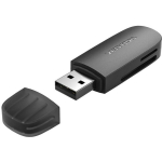 Vention m&auml;lukaardi lugeja CLFB0, USB 3.2 Gen 1, 2 pesa, 5000 Mbit/s, toetab 512 GB, must