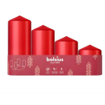 Bolsius K&uuml;&uuml;nlad 37006841 4 tk &Oslash;120, 100, 80, 60x48mm punased, kindlad, l&otilde;hnatud, vegan taimne vaha