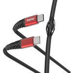 Hama Extreme laadimiskaabel 00201542, 1,5m, 60W, USB-C, USB-C, 480 Mbit/s, must/punane, nailon