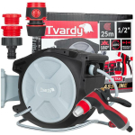Tvardy voolikurull T07295, 25m, 1/2", automaatne tagasi kerimine, seinakinnitus, plastmass, 180&deg; p&ouml;&ouml;ramine