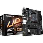 Gigabyte Emaplaat A520M S2H 1.3, toetab AMD Ryzen 5000 seeria AM4 CPU-sid, 4+3 faasi VRM, kuni 64 GB DDR4, PCIe 3.0 x4 M.2