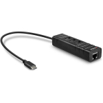 Lindy USB keskjaam 43249, 3 USB 3.1 porti, 1 RJ45, must