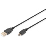 Digitus USB 2.0 &uuml;henduskaabel A -mini B AK-300130-010-S, 1 m, must, USB A isane, USB Mini-B isane