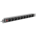 Lanberg pikendus PDU PDU-09E-0300-BK, 3m, 9x230V, 16A, 1U, must, l&uuml;liti, &uuml;lekoormuse kaitse