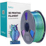 Sunlu PLA+ Silk TC Blu G P, 1.23 g/cm&sup3;, 164 &deg;C, 50 MPa, 78 MPa, 11%, 57 &deg;C, 54 &deg;C, sinine-roheline-lilla, kolmev&auml;rviline niit