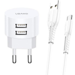 Usams Laadija T20 USA000461, 2xUSB 5V 2.1A, toitekaabel 1m, kompaktne disain, ABS