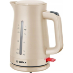 Bosch MyMoment TWK3M127 elektriline veekeetja, 1.7L, 2400W, 220-240V, 50/60Hz, plastik, beež, 360&deg; alus