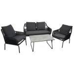 Besk Aia komplekt 9138496, 4 kohta, must/hall, metallraam, HPL lauaplaat, padjad kaasas