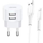 Usams Laadija T20 USA000463, 2xUSB, 5V, 2.1A, Lightning kaabel, kompakts, &uuml;mmargune disain