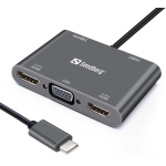 Sandberg Dokk 136-35, 2xHDMI, 1xVGA, 1xUSB 3.0 A, USB-C PD 100W, alumiinium, 4K/30Hz