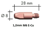 Kontaktd&uuml;&uuml;s E-Cu M6x28x8 - 1,2mm, ABICOR BINZEL, 140.0379.50, 2mm