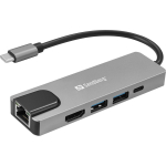 Sandberg USB-C 5in1 reisi dokk 336-99, 100W, 5 porti, 4K HDMI, 2xUSB 3.0, RJ45 10/100 Mb/s, alumiinium