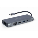 Gembird USB-C HDMI/USB3/7in1 adapter A-CM-COMBO7-01, 1 HDMI, 1 RJ45, 3 USB 3.1, 1 SD, 1 MicroSD, 100W PD, hall