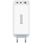 SAVIO LA-07 GaN 65W seinalaadija, USB, QC4.0+, PD 3.0, valge, 100-240V, 50-60Hz, 1xUSB-C, 5-20V, 3A