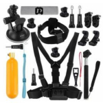 Puluz PKT18 kaamera kinnituste komplekt, 20 tk, must, GoPro &uuml;hilduv, rinna- ja peakinnitus, monojalg, iminapp, ujuv k&auml;epide