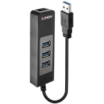 Lindy USB keskjaam 43176, 3 USB 3.0 porti, 1 RJ45, must