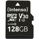 Intenso microSDXC 3433491 128GB, 100 MB/s lugemiskiirus, 45 MB/s kirjutamiskiirus, UHS-I, Class 10, U3, V30, adapter