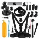 Puluz PKT11 kaamera kinnituste komplekt, 20 tk, must, GoPro &uuml;hilduv, rinna- ja peapaelad, monojalg, ujuv k&auml;epide