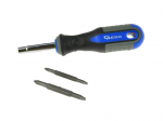 Skrūvgriežu komplekts ar maināmiem uzgaļiem, 5 & 6 mm plakans, Philips #1 & #2, uzgriežņu atslēgas 1/4" & 5/16", G32010, GEKO