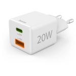 Hama 00201991 Fast Charger 1x USB-C 1x USB-A, Mini Charger, PD, 20W, White